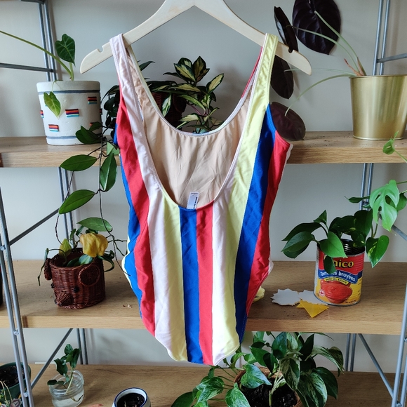 NWOT American Apparel Retro Rainbow Stripe Bodysuit/Swimsuit - Picture 3 of 4